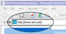 http://www.anz.com visible in browser address bar