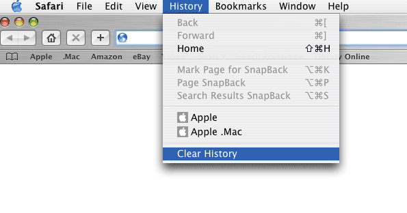 History option drop down menu with Clear History option selected