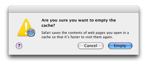 Popup confirmation message to empty the cache
